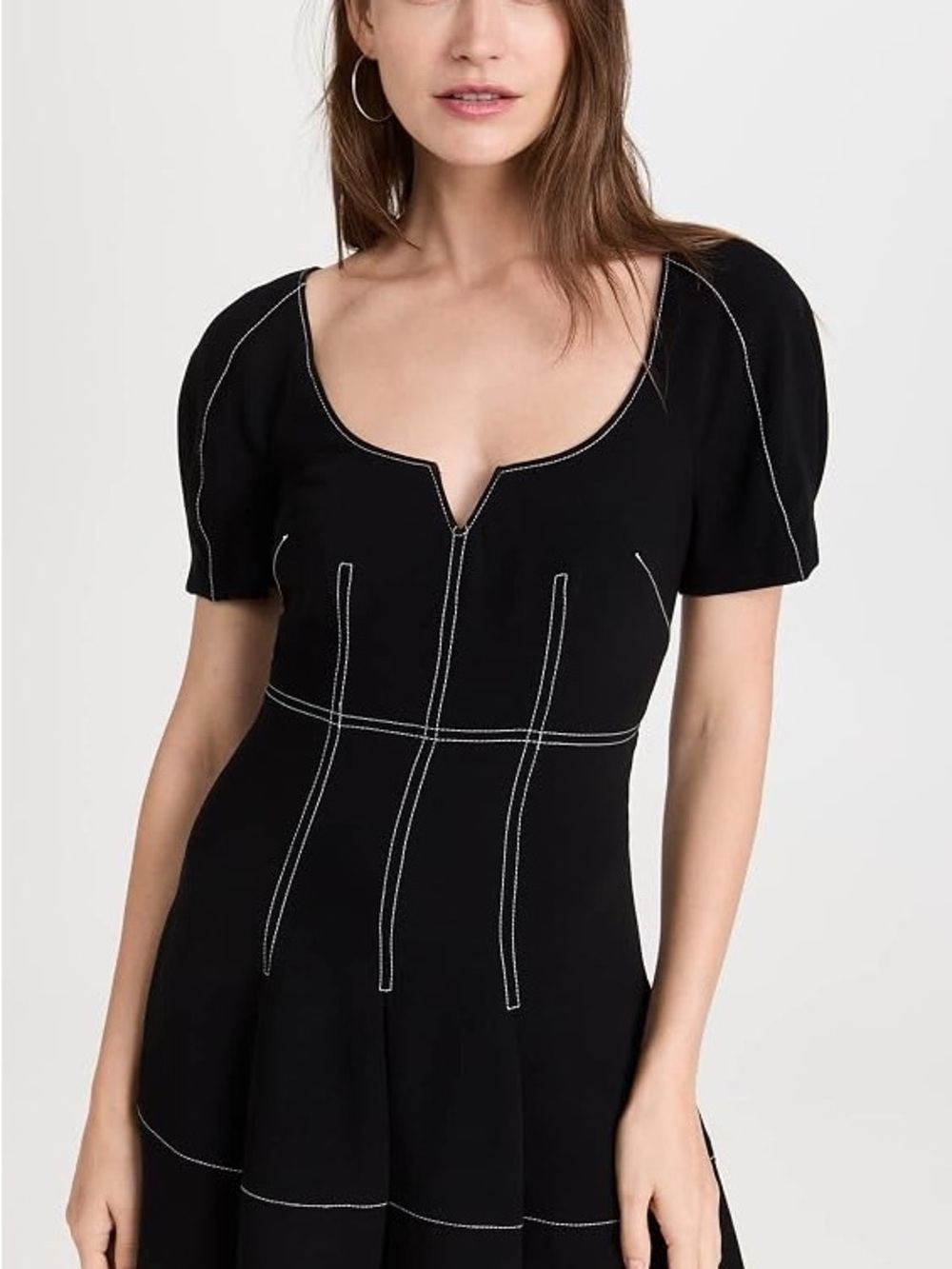 cinq à sept Black Mini Dress with White Contrast Stitching
